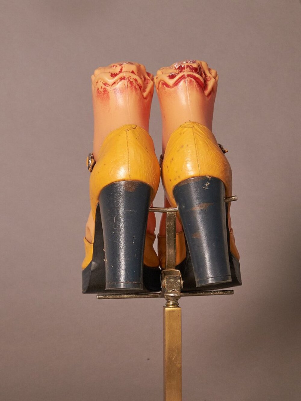 1970s Golden Yellow and Green Platform Heels